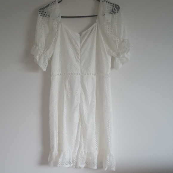 EillyBazar Short Sleeve White Lace Summer Dress Sz M. NWOT Bridal Shower Dress - Picture 7 of 7